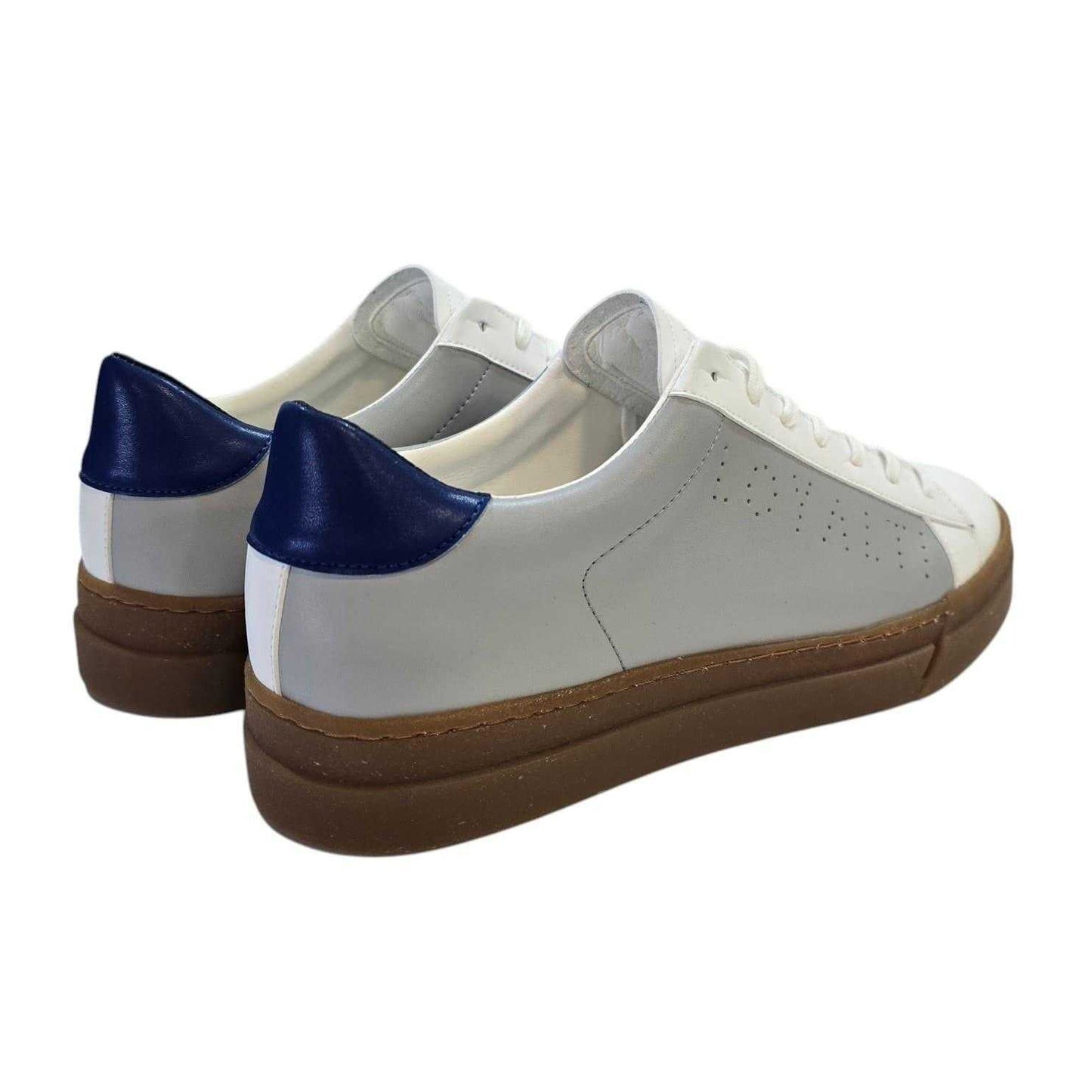 Grey-White-Navy - Back - Loyalti Mens Levia Leather Flat Trainers