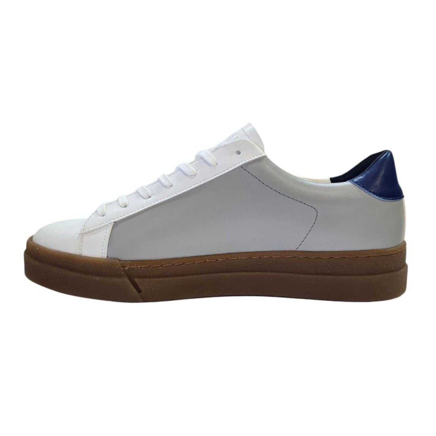 Grey-White-Navy - Side - Loyalti Mens Levia Leather Flat Trainers