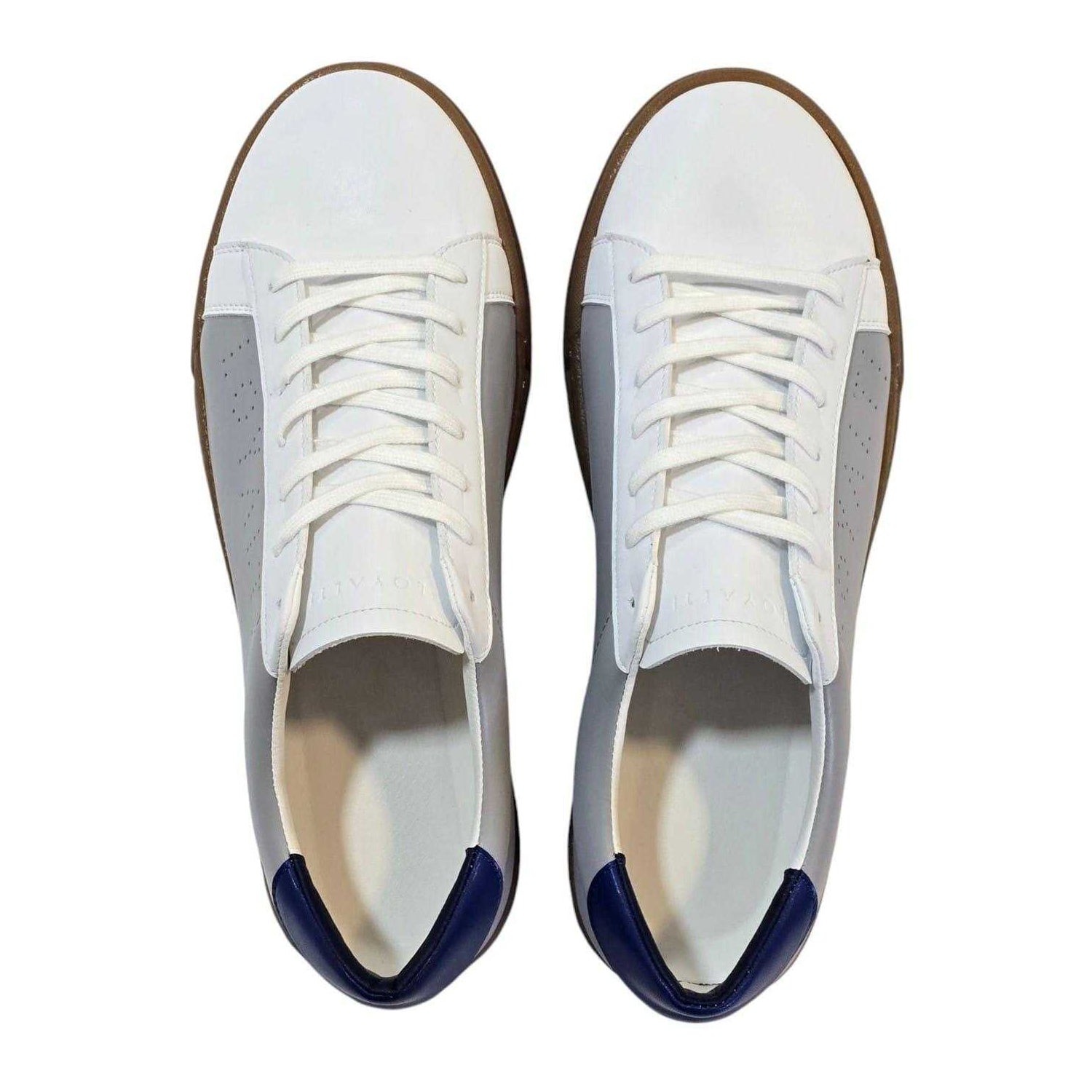 Grey-White-Navy - Lifestyle - Loyalti Mens Levia Leather Flat Trainers