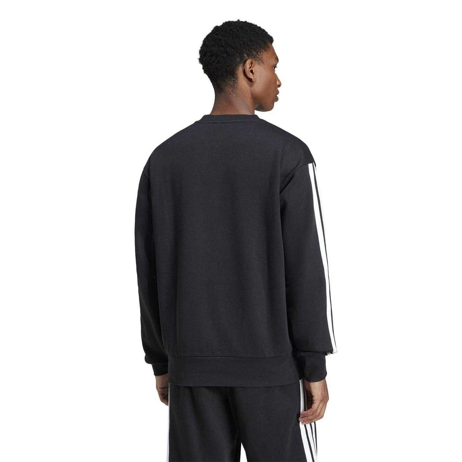 Black-White - Back - Adidas Mens Essentials 3 Stripes Fleece Sweatshirt