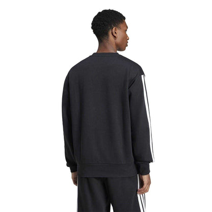 Black-White - Back - Adidas Mens Essentials 3 Stripes Fleece Sweatshirt