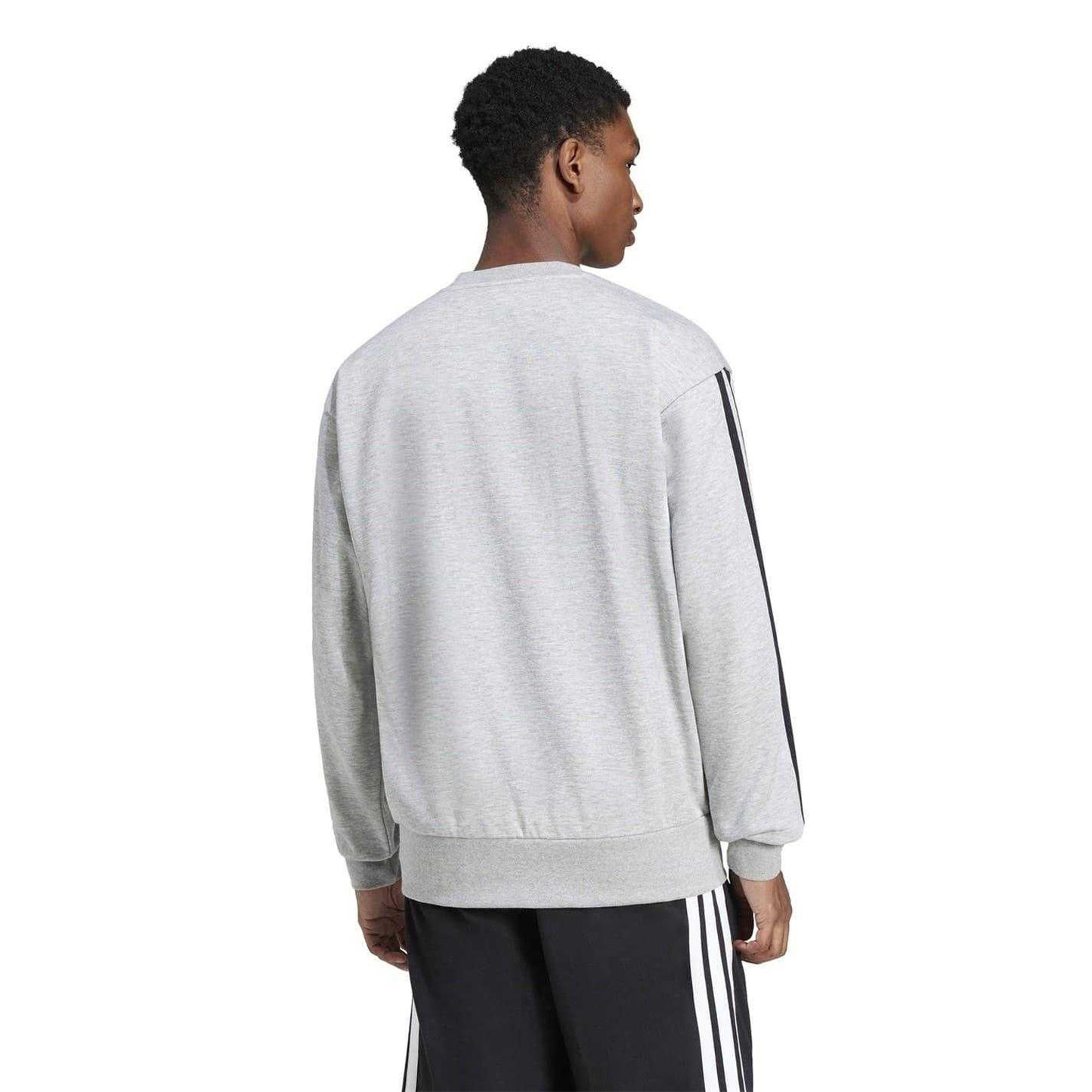 Medium Grey - Back - Adidas Mens Essentials 3 Stripes Fleece Sweatshirt