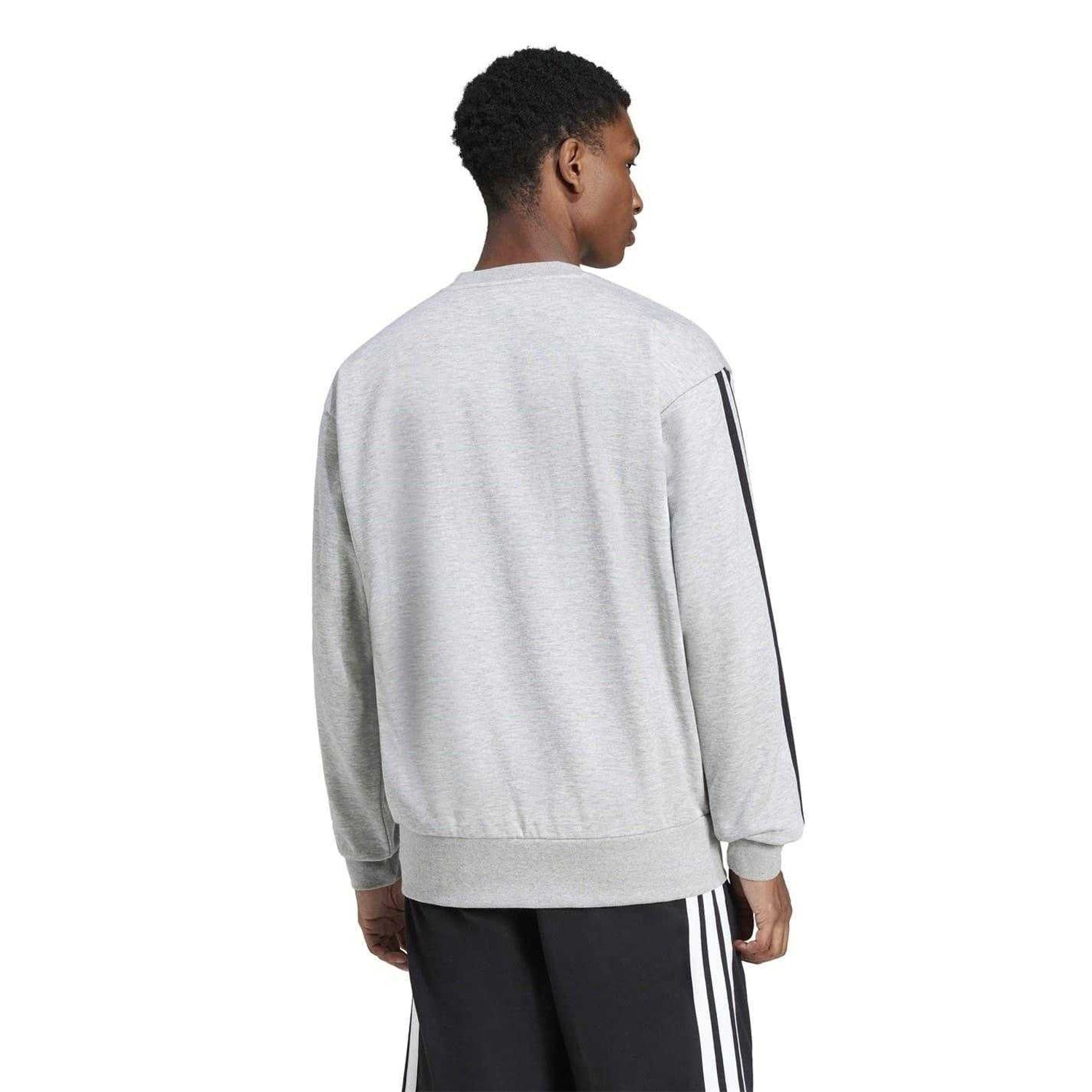 Medium Grey - Back - Adidas Mens Essentials 3 Stripes Fleece Sweatshirt