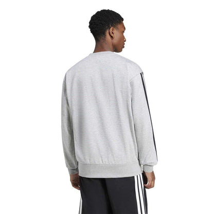 Medium Grey - Back - Adidas Mens Essentials 3 Stripes Fleece Sweatshirt
