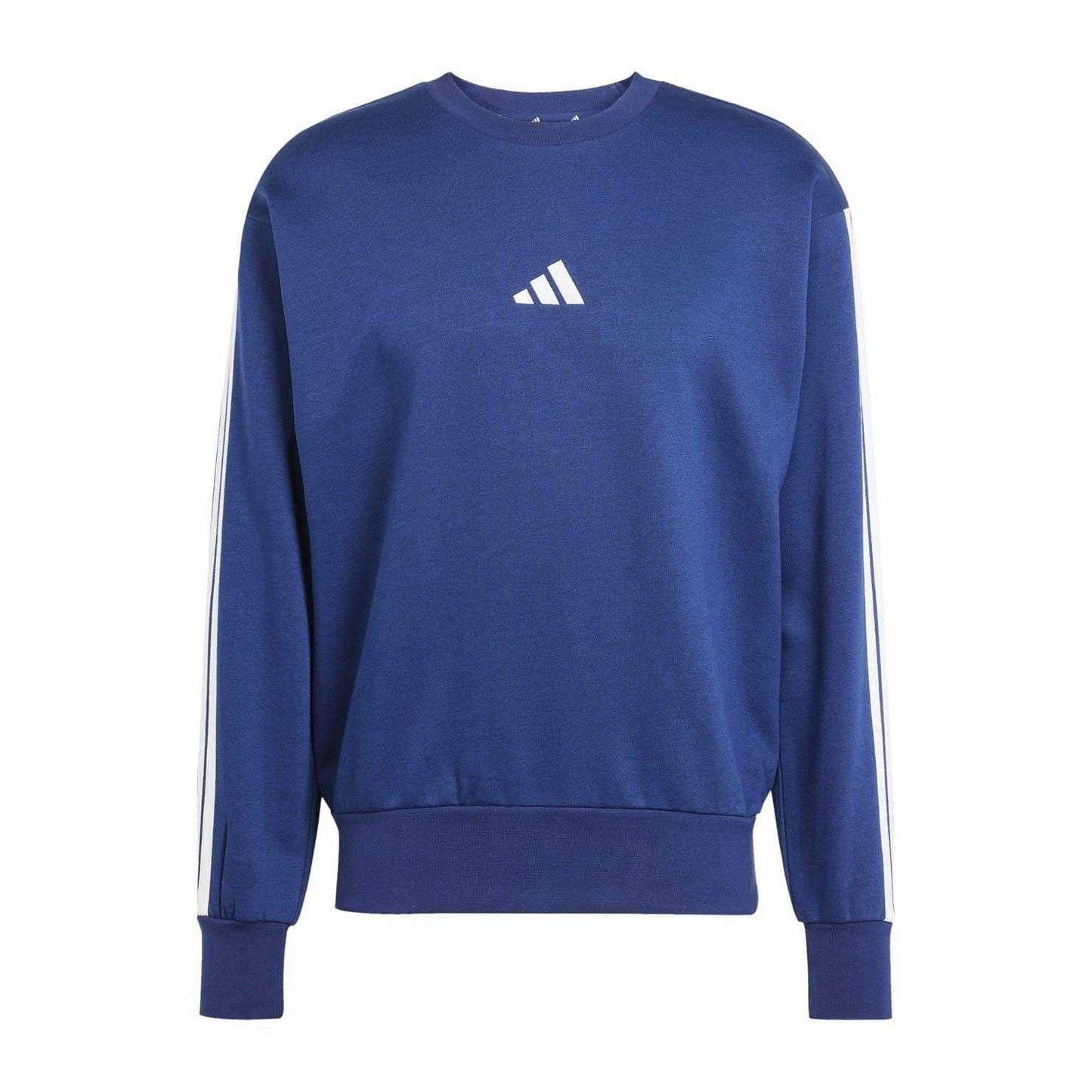 Navy-White - Front - Adidas Mens Essentials 3 Stripes Fleece Sweatshirt