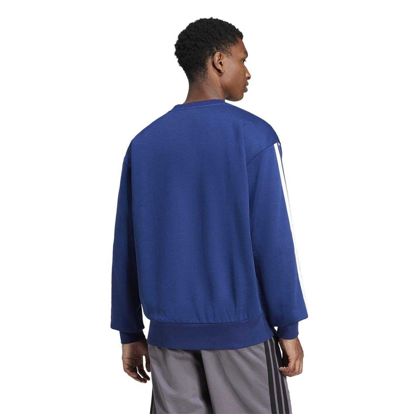 Navy-White - Back - Adidas Mens Essentials 3 Stripes Fleece Sweatshirt