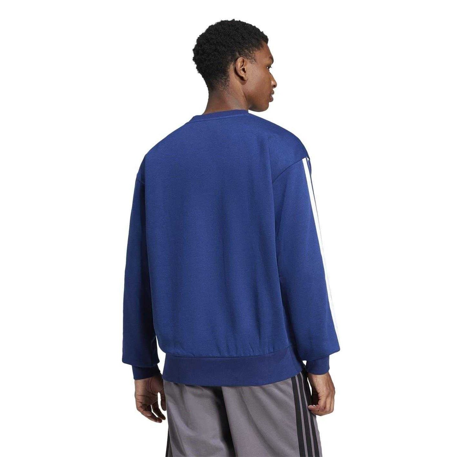 Navy-White - Back - Adidas Mens Essentials 3 Stripes Fleece Sweatshirt