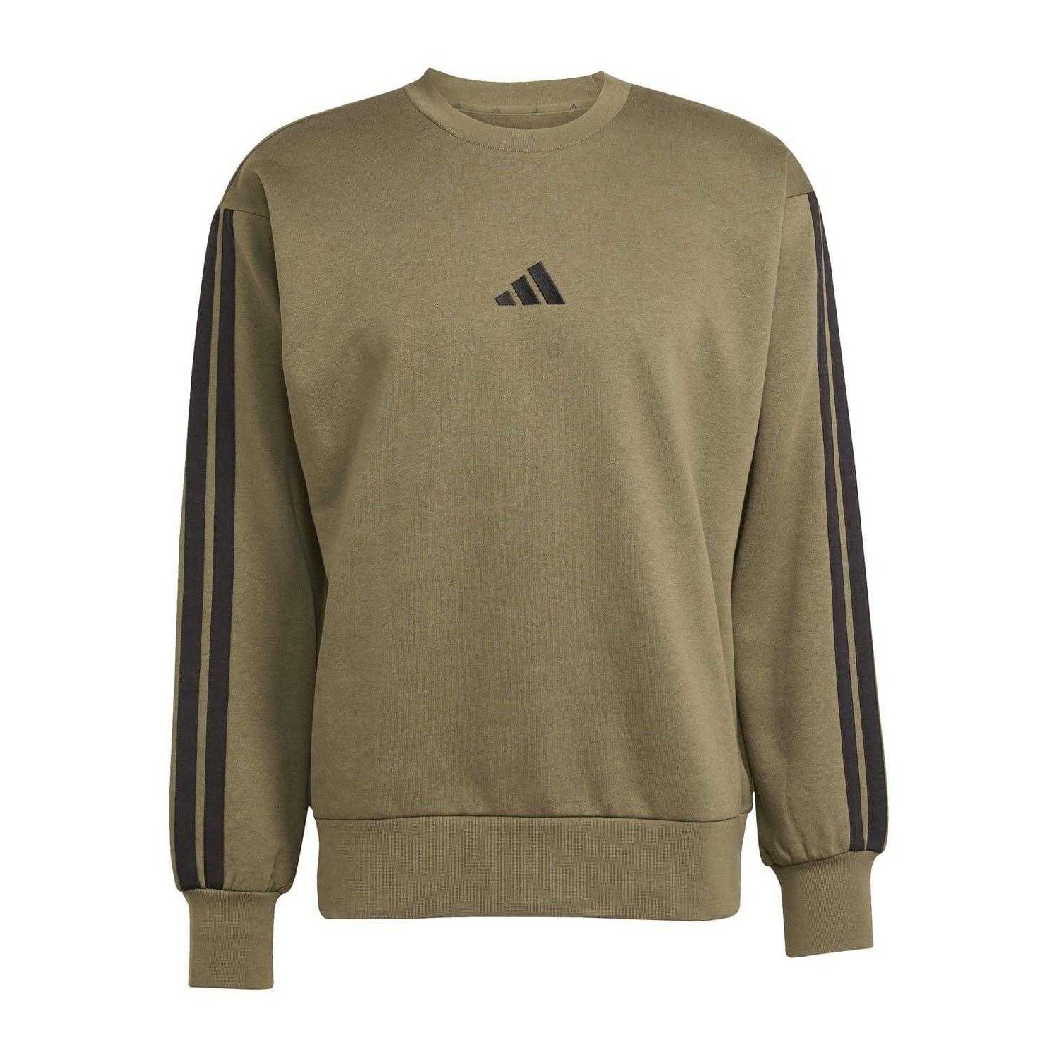 Olive Strata - Front - Adidas Mens Essentials 3 Stripes Fleece Sweatshirt