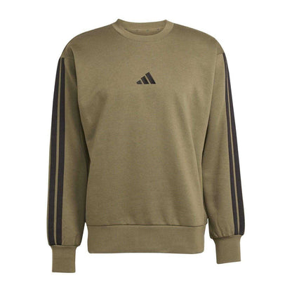 Olive Strata - Front - Adidas Mens Essentials 3 Stripes Fleece Sweatshirt