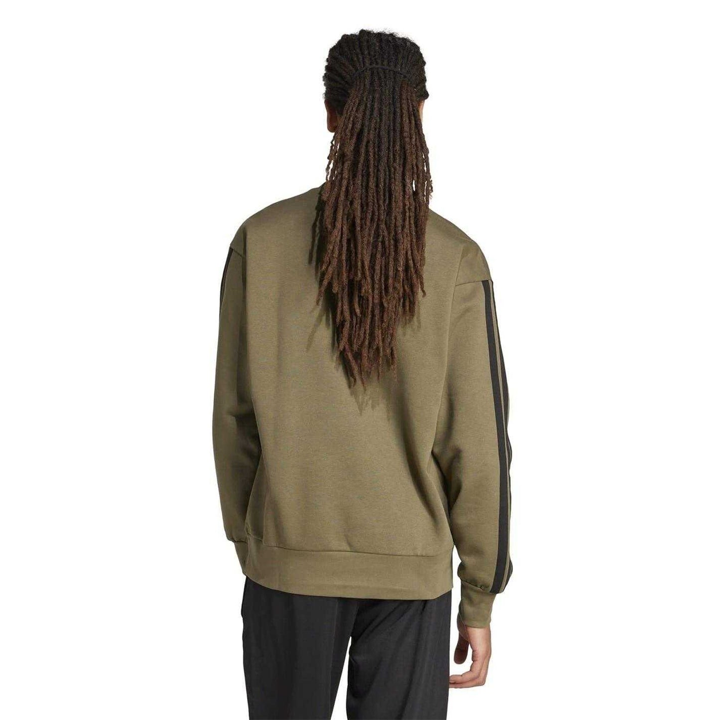 Olive Strata - Back - Adidas Mens Essentials 3 Stripes Fleece Sweatshirt