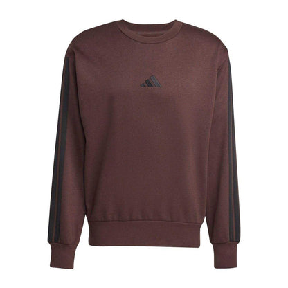 Brown-Black - Front - Adidas Mens Essentials 3 Stripes Fleece Sweatshirt