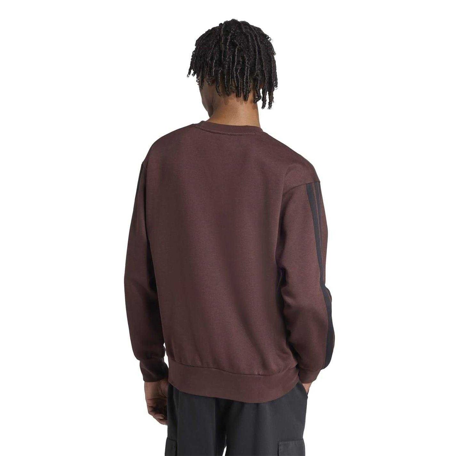 Brown-Black - Back - Adidas Mens Essentials 3 Stripes Fleece Sweatshirt