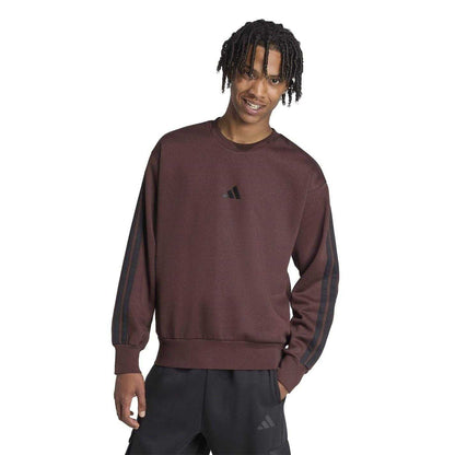 Brown-Black - Side - Adidas Mens Essentials 3 Stripes Fleece Sweatshirt