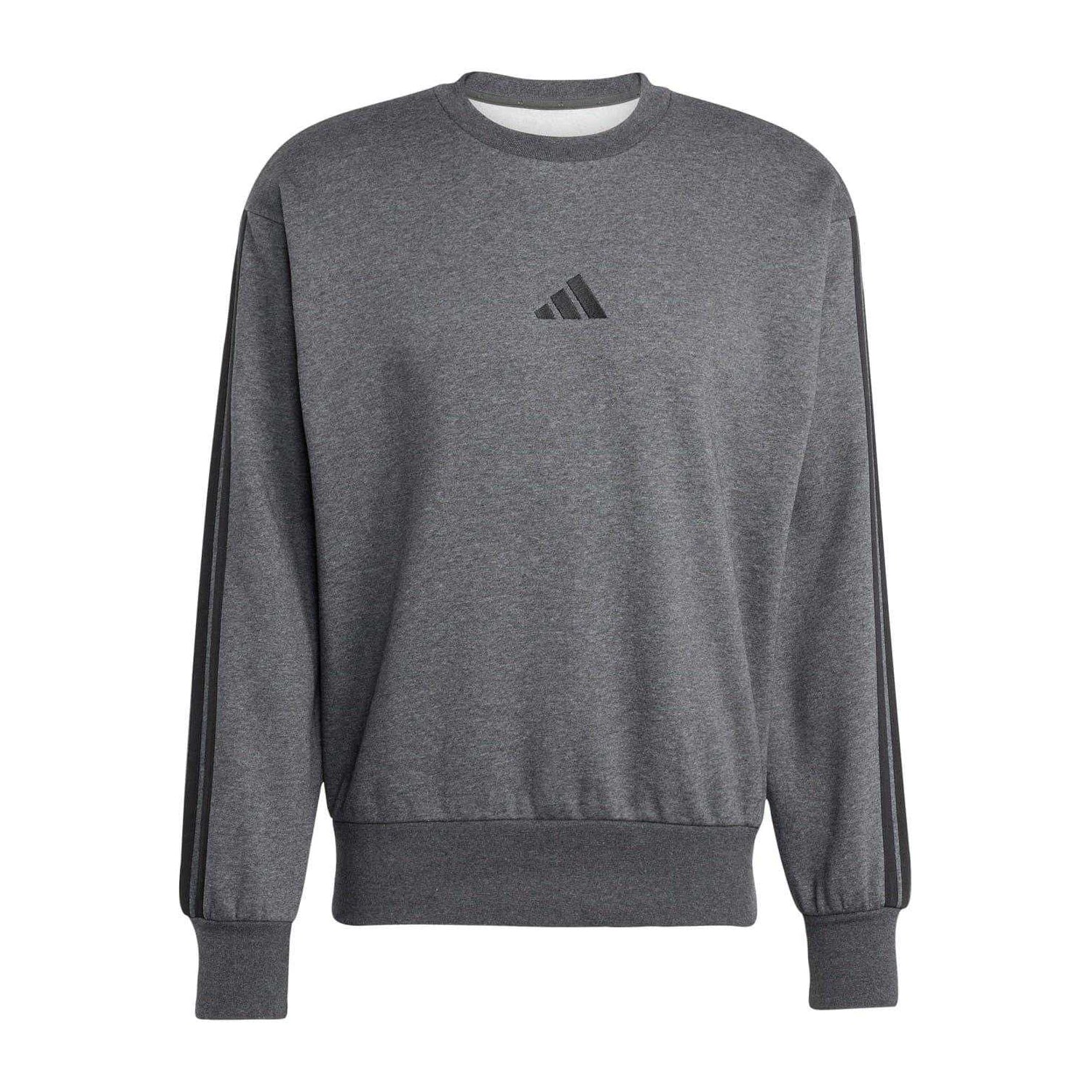 Dark Grey - Front - Adidas Mens Essentials 3 Stripes Fleece Sweatshirt
