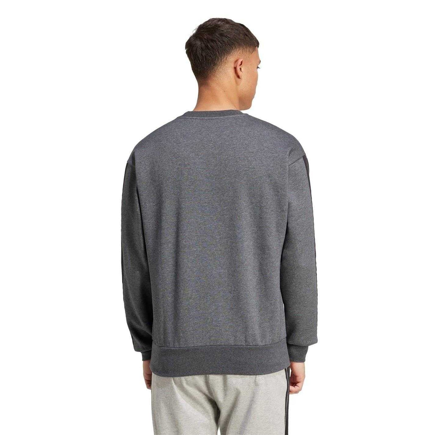 Dark Grey - Back - Adidas Mens Essentials 3 Stripes Fleece Sweatshirt