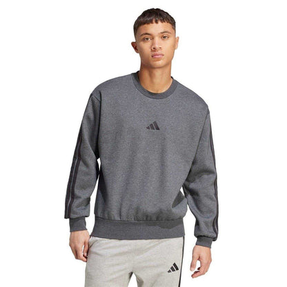Dark Grey - Side - Adidas Mens Essentials 3 Stripes Fleece Sweatshirt
