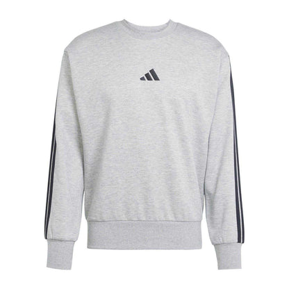 Medium Grey - Front - Adidas Mens Essentials 3 Stripes Fleece Sweatshirt