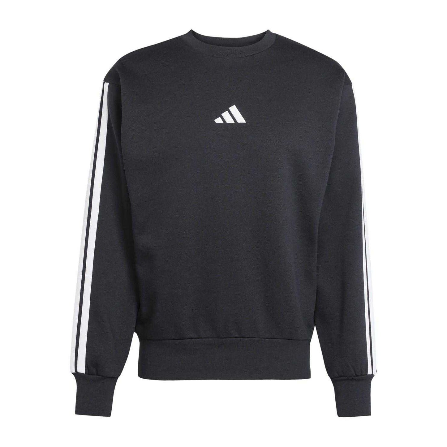 Black-White - Front - Adidas Mens Essentials 3 Stripes Fleece Sweatshirt