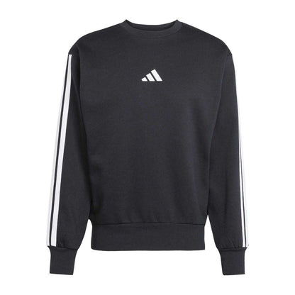 Black-White - Front - Adidas Mens Essentials 3 Stripes Fleece Sweatshirt