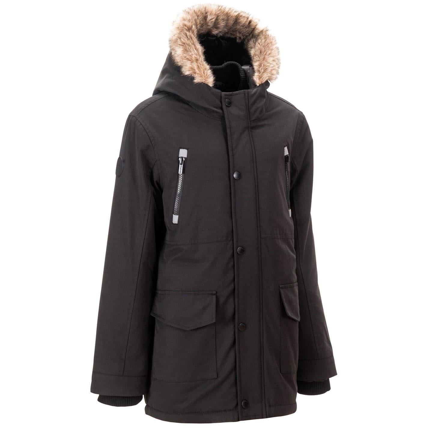 Black - Side - Firetrap Boys Faux Fur Trim Parka