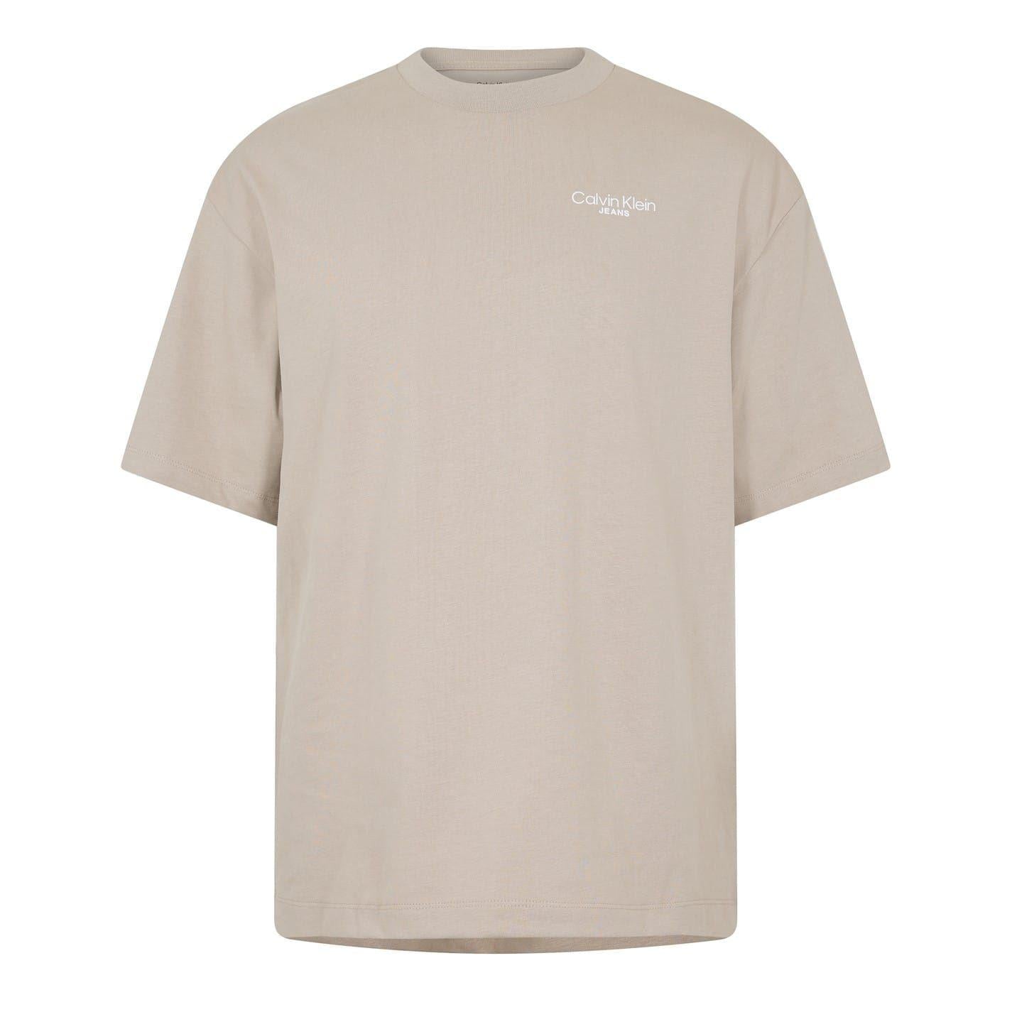 Beige - Front - Calvin Klein Mens Back Print Logo Regular T-Shirt