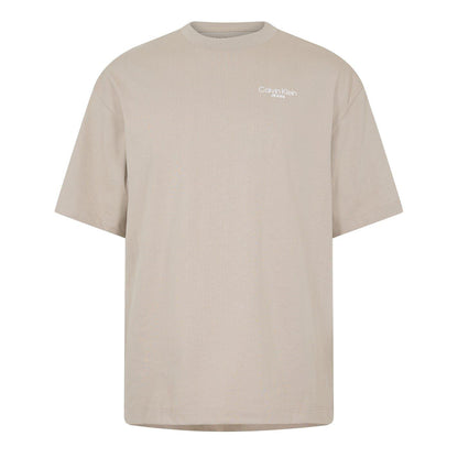 Beige - Front - Calvin Klein Mens Back Print Logo Regular T-Shirt