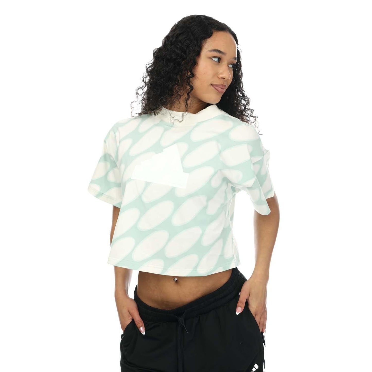 White-Green - Side - Adidas Womens-Ladies Future Icons Marimekko T-Shirt