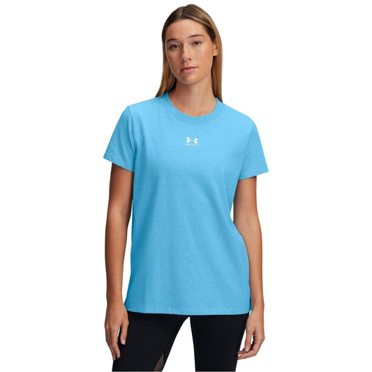 Elysium Blue-White - Front - Under Armour Womens-Ladies Rival Core Oversized Short-Sleeved T-Shirt