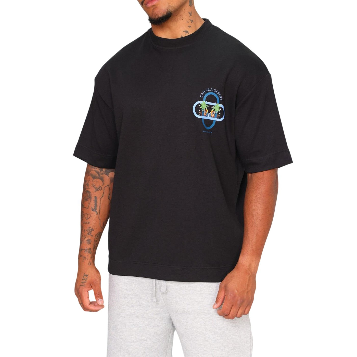 Black - Side - Rose London Mens Sahara Back Print Heavyweight T-Shirt