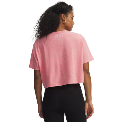 Pink-White - Back - Under Armour Womens-Ladies Rival Casual Crop T-Shirt
