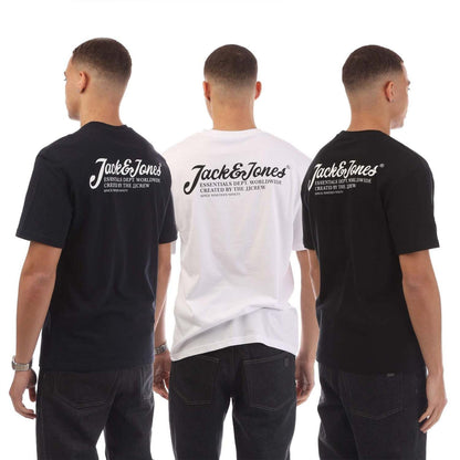 Navy - Back - Jack And Jones Mens Beau Footprint Cotton Regular T-Shirt (Pack of 3)