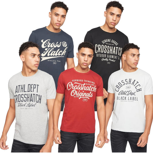 Multicoloured - Front - Crosshatch Mens Luckmoore Cotton Short-Sleeved T-Shirt (Pack of 5)