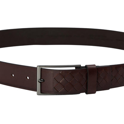 Dark Brown - Side - Boss Mens Braided Leather Belt