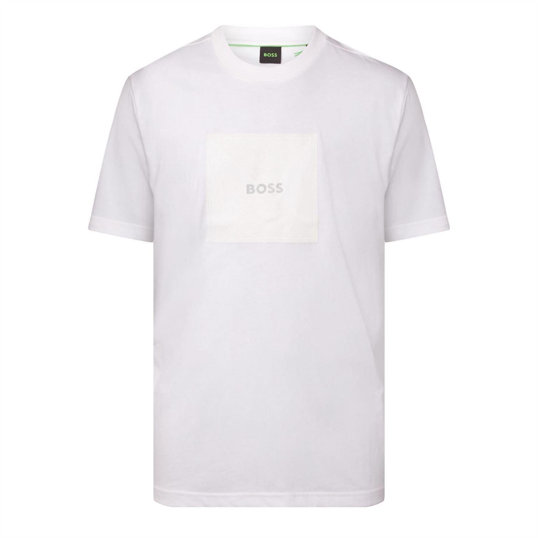 White - Front - Boss Mens Artwork Jersey Regular T-Shirt