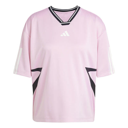 True Pink - Front - Adidas Womens-Ladies Tiro 3 Stripes Boyfriend T-Shirt