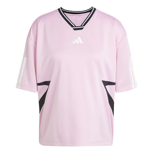 True Pink - Front - Adidas Womens-Ladies Tiro 3 Stripes Boyfriend T-Shirt
