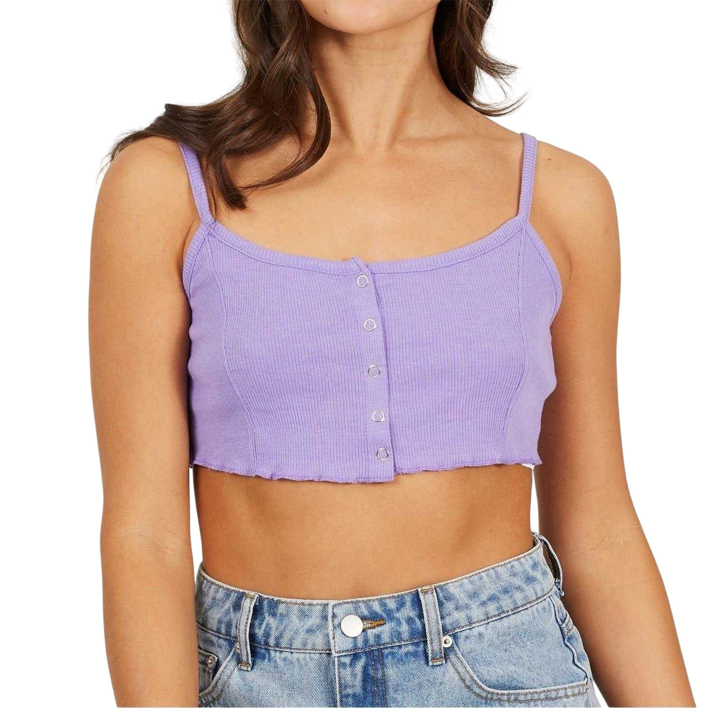 Deep Lilac - Front - Brave Soul Womens-Ladies Rib Knit Crop Top