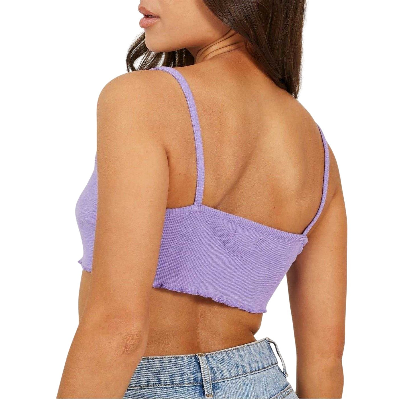 Deep Lilac - Back - Brave Soul Womens-Ladies Rib Knit Crop Top