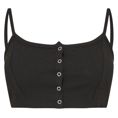 Black - Front - Brave Soul Womens-Ladies Rib Knit Crop Top