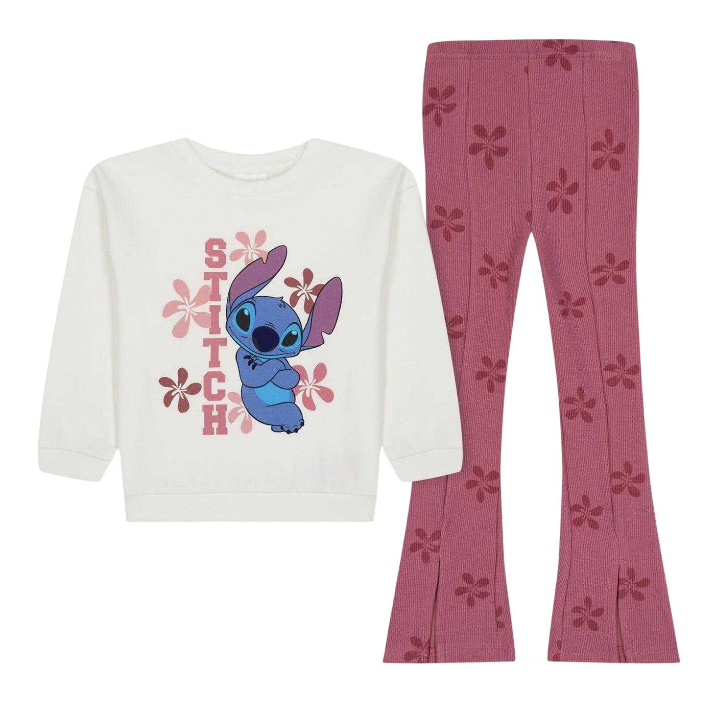 White-Pink - Front - Lilo & Stitch Girls Stitch Top And Trousers Set