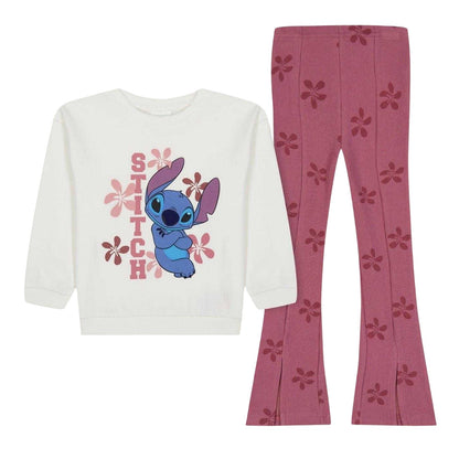 White-Pink - Front - Lilo & Stitch Girls Stitch Top And Trousers Set