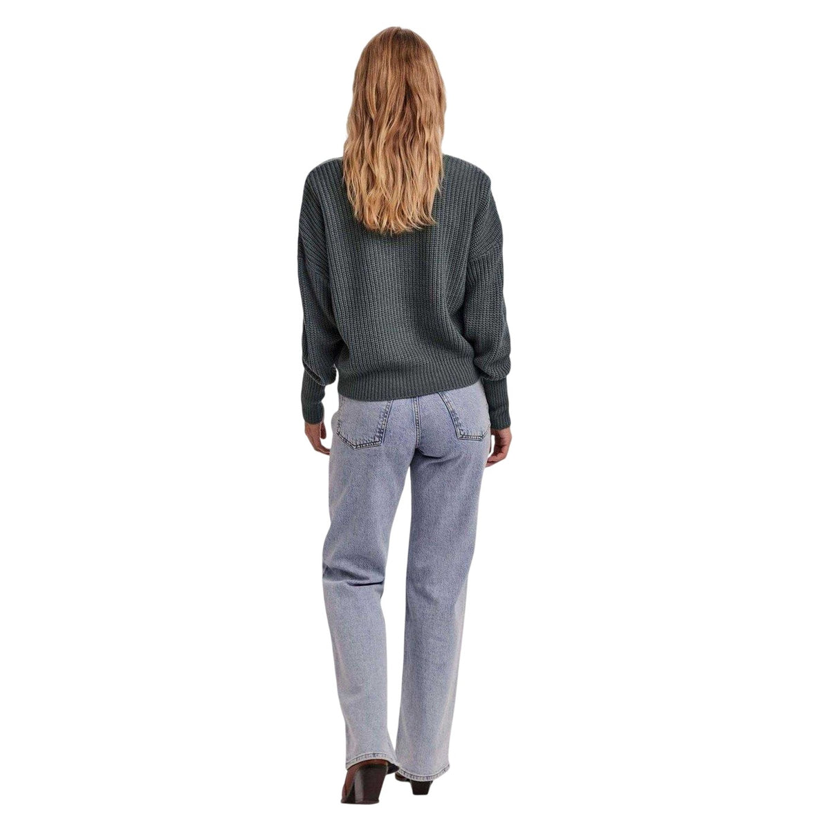 Balsam Green - Back - Vero Moda Womens-Ladies Ribbed Cuffed Relaxed Fit Cardigan