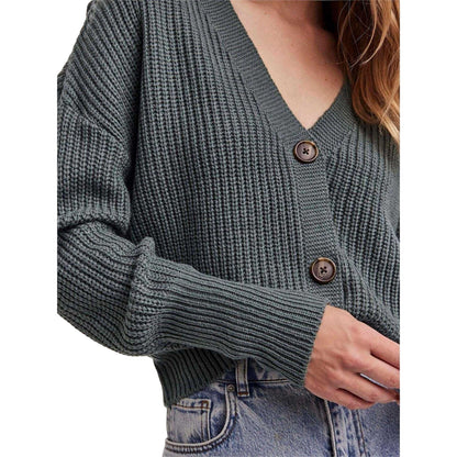 Balsam Green - Side - Vero Moda Womens-Ladies Ribbed Cuffed Relaxed Fit Cardigan