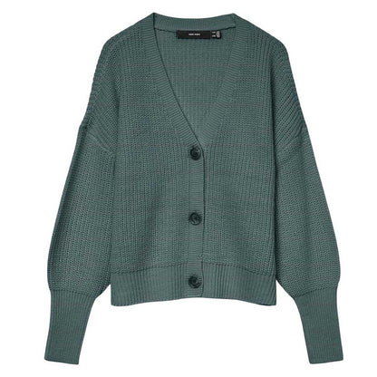 Balsam Green - Front - Vero Moda Womens-Ladies Ribbed Cuffed Relaxed Fit Cardigan