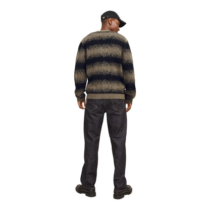 Greige - Back - Jack And Jones Mens Striped Chunky Knit Relaxed Fit Cardigan