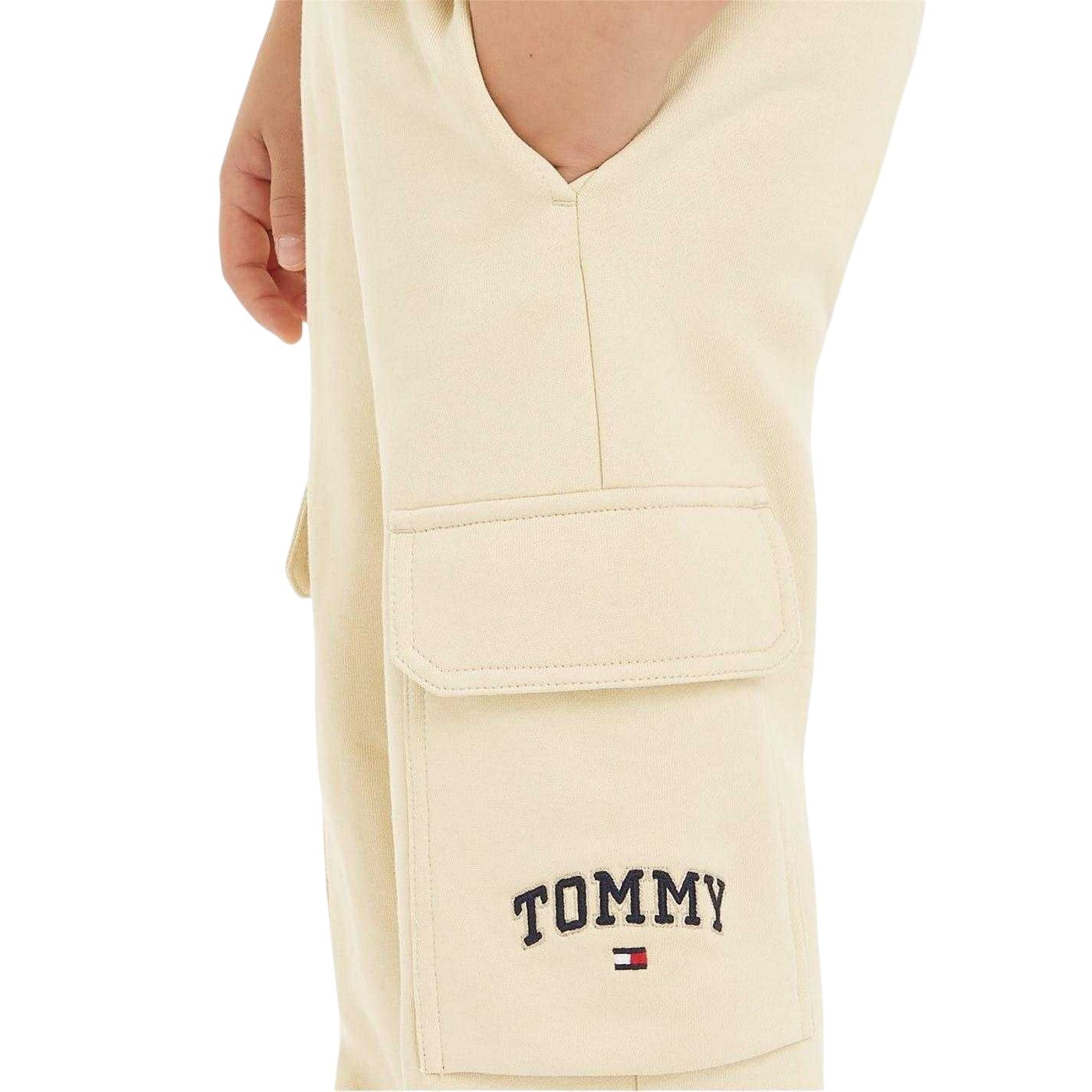 Ivory - Side - Tommy Hilfiger Childrens-Kids Logo Cargo Jogging Bottoms