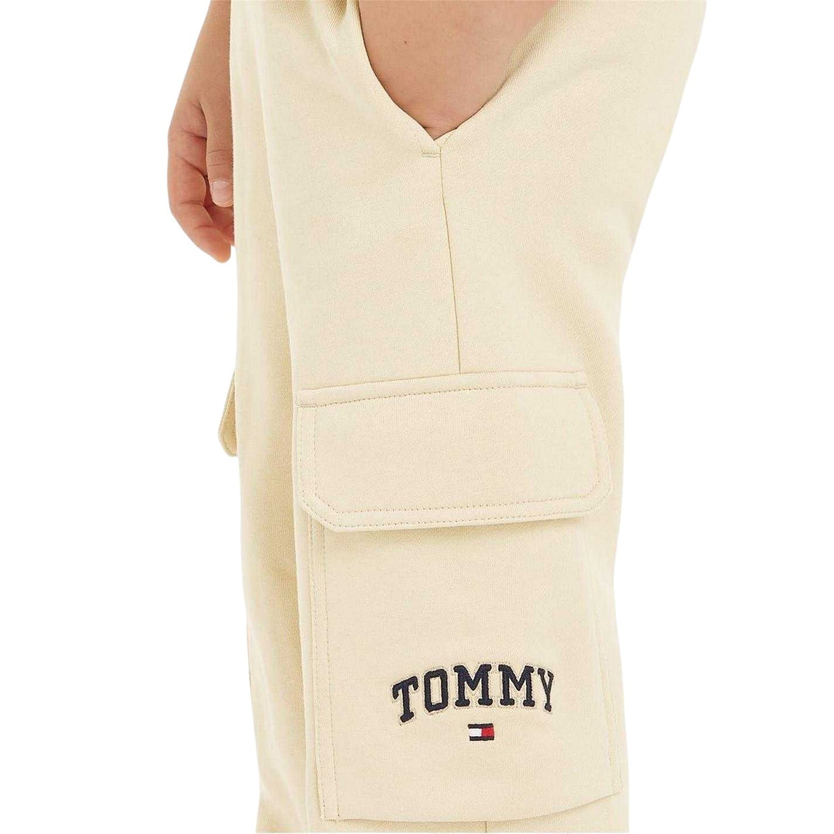 Ivory - Side - Tommy Hilfiger Childrens-Kids Logo Cargo Jogging Bottoms