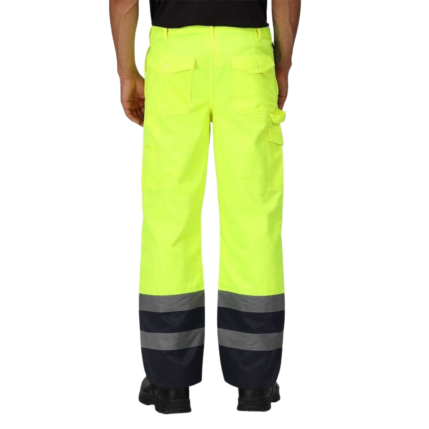 Yellow-Navy - Back - Regatta Mens Workwear Colour Block High-Vis Cargo Trousers