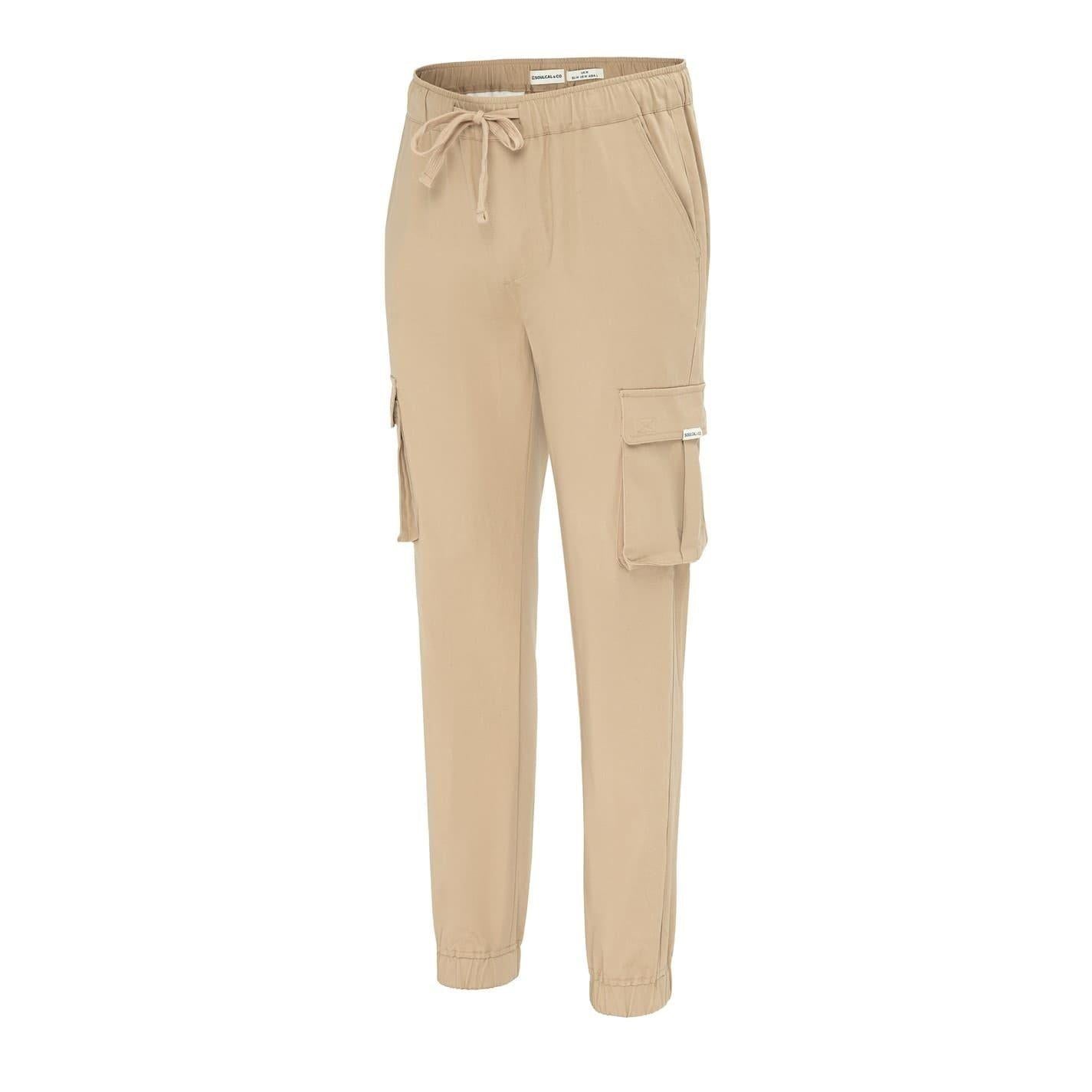 Beige - Side - SoulCal Mens Straight Leg Cargo Trousers