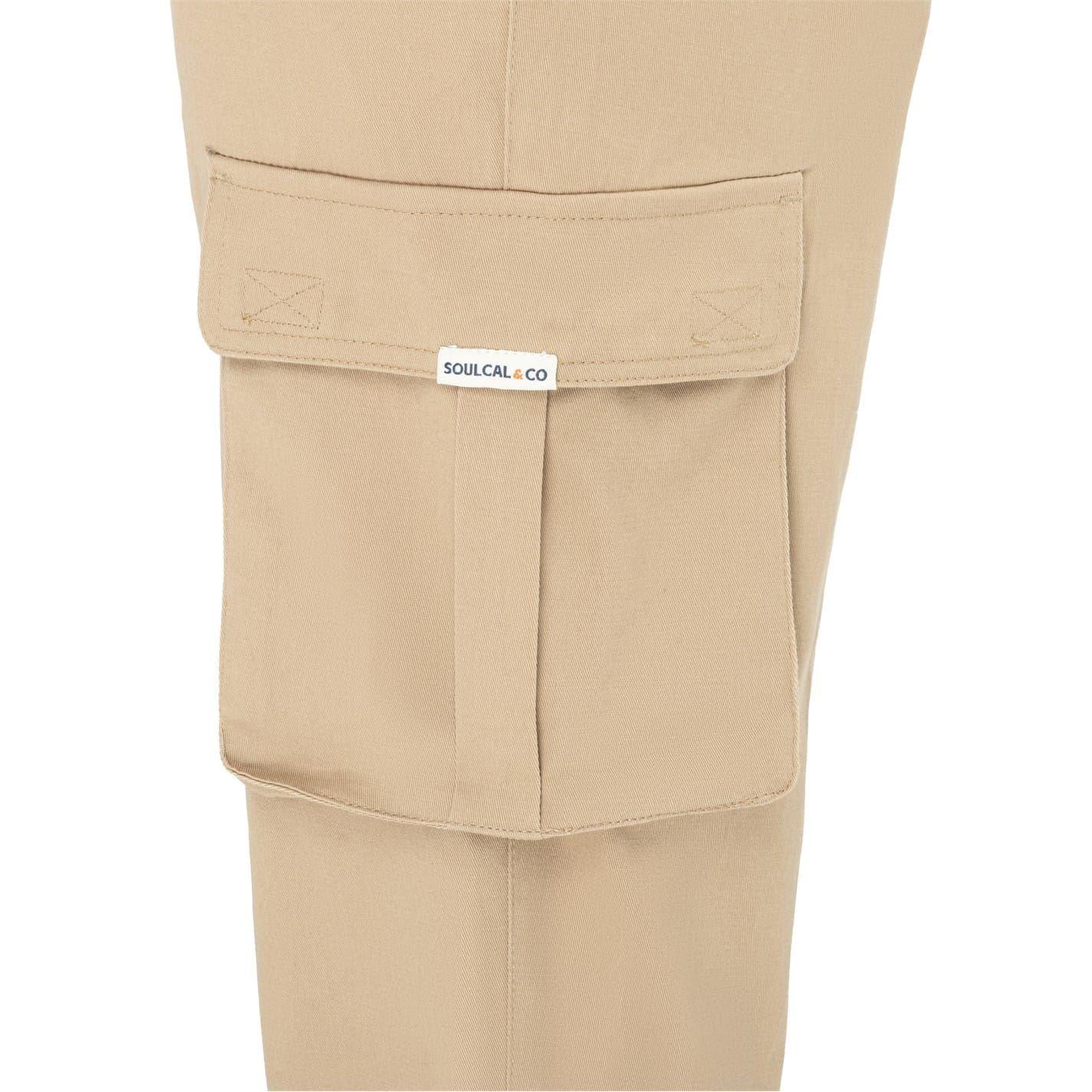Beige - Pack Shot - SoulCal Mens Straight Leg Cargo Trousers
